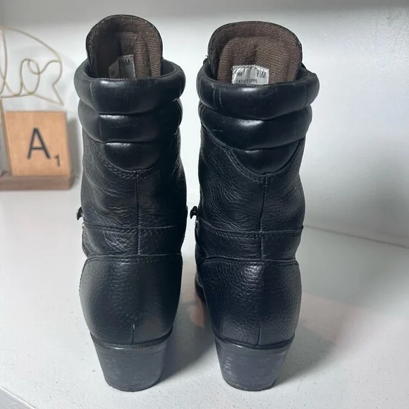 Double H Black Leather Kiltie Lace-Up Western Boots Women's 9.5 Moto Cowboy - Picture 5 of 8